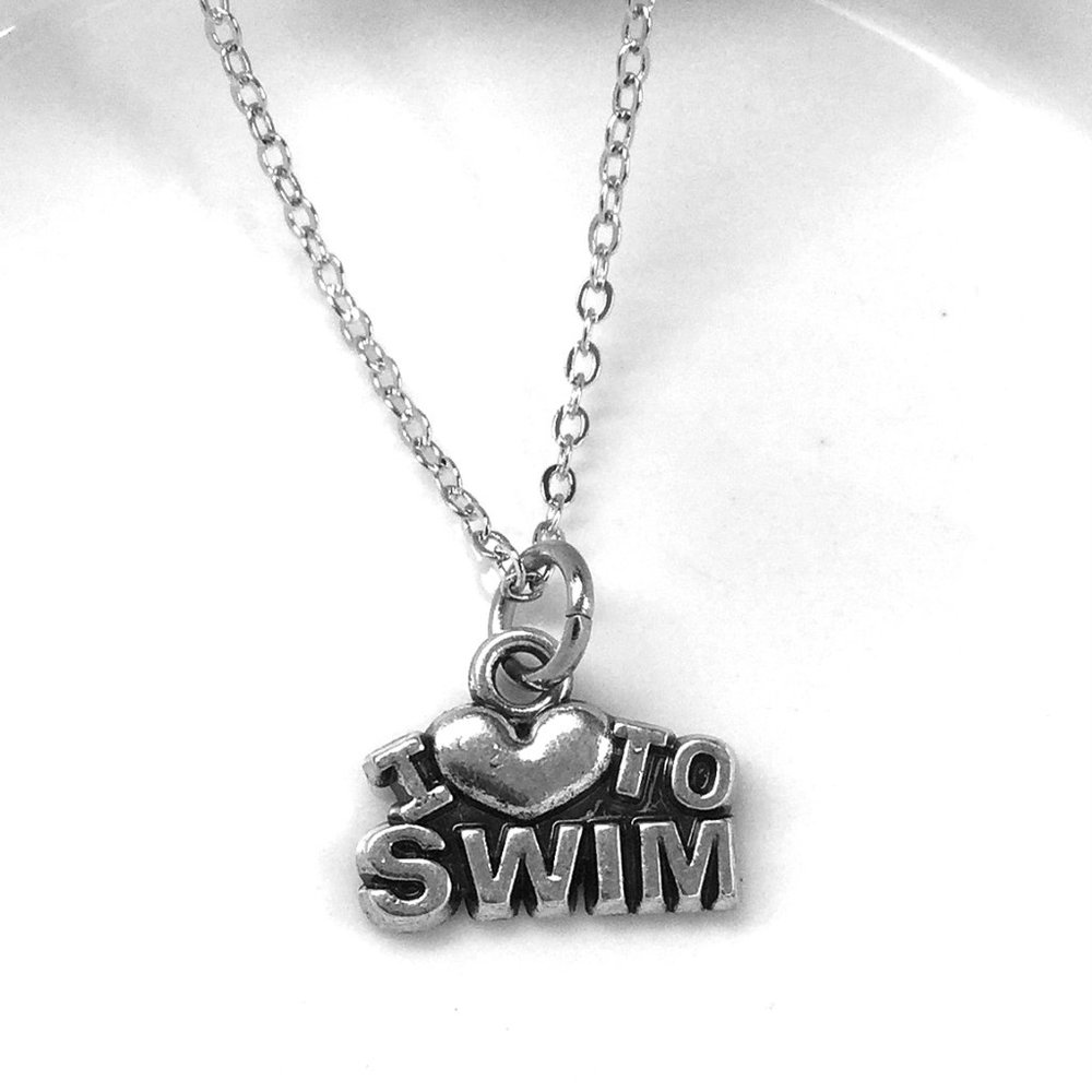 Small I love to Swim Charm Necklace